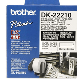 Brother DK22210 29mm     - 1.1"   Black on white QL tape.