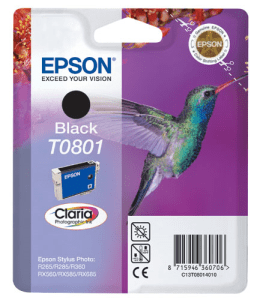 Epson T0801 Black genuine ink Hummingbird  335 pages  