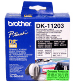 Brother DK11203  17mm x 87mm  Black on white QL tape.