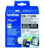 Brother DK11209  29mm x 62mm  Black on white QL tape.