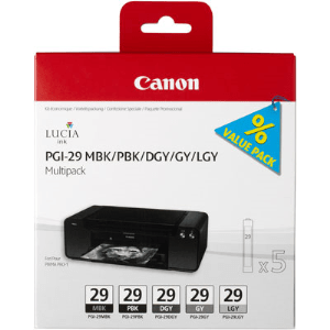 Canon PGI-29 Matte black, photo black, dark grey, grey & light grey genuine value-pack 5 inks    