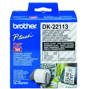 Brother DK22113 62mm x 15.24m   Black on white QL tape.