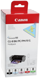 Canon CLI-8BkPCPMRG Black, photo cyan, photo magenta, red &green genuine 5 pack     