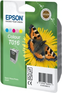 Epson T016 Cyan, Magenta, Yellow, light cyan & light magenta genuine ink Butterfly  250 pages  