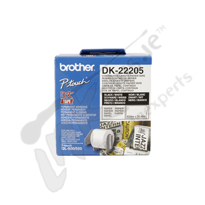 Brother DK22205 62mm     - 2.4"   Black on white QL tape.
